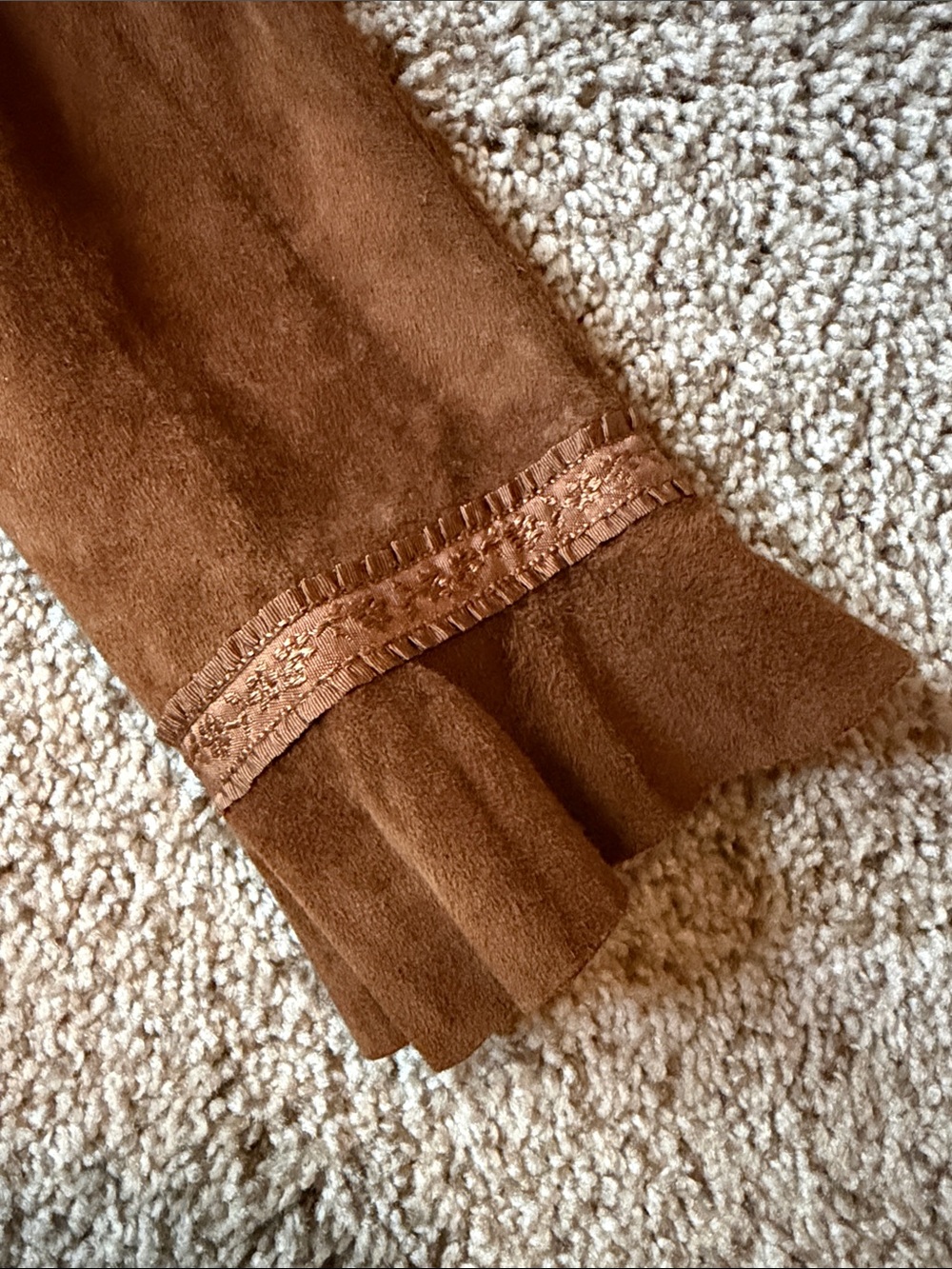 Express Brown Ruffle-Front Faux Suede Jacket - Picture 3 of 6
